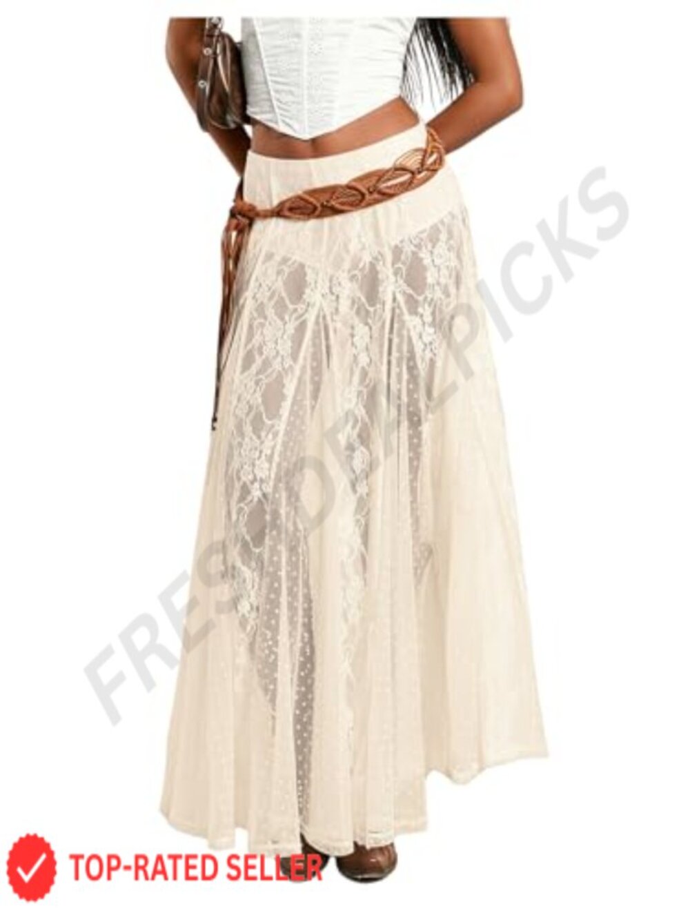 Sheer Lace Maxi Skirt See Through Low Waist Elastic